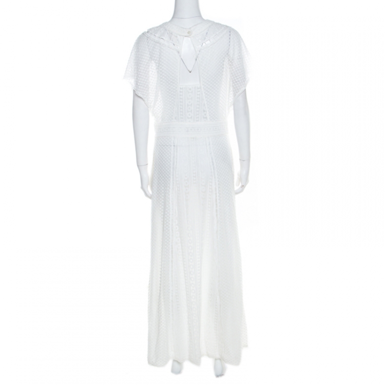 Pre Owned Paul and Joe Cream Multi Lace Tulle Paneled Maxi Dress M