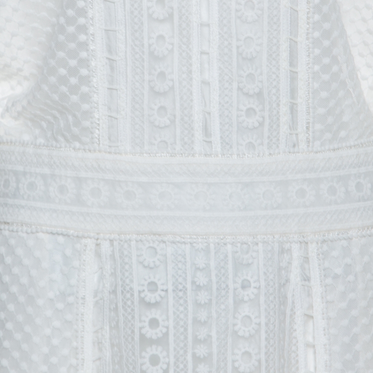 Pre Owned Paul and Joe Cream Multi Lace Tulle Paneled Maxi Dress M