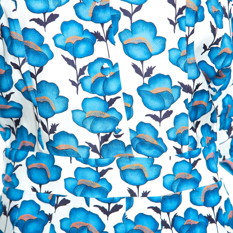Pre Owned Paul and Joe Blue Floral Print Pleated Skirt Dress S