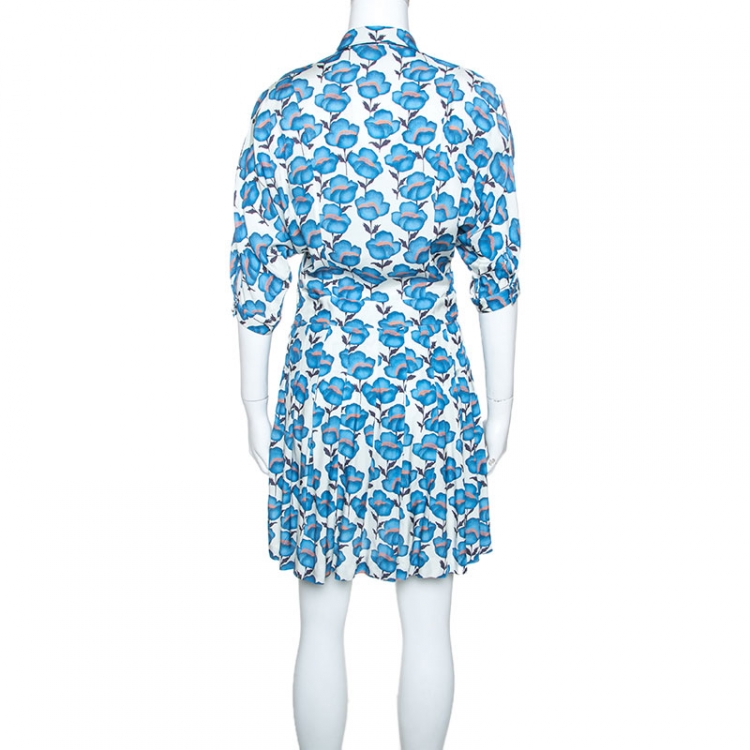 Pre Owned Paul and Joe Blue Floral Print Pleated Skirt Dress S