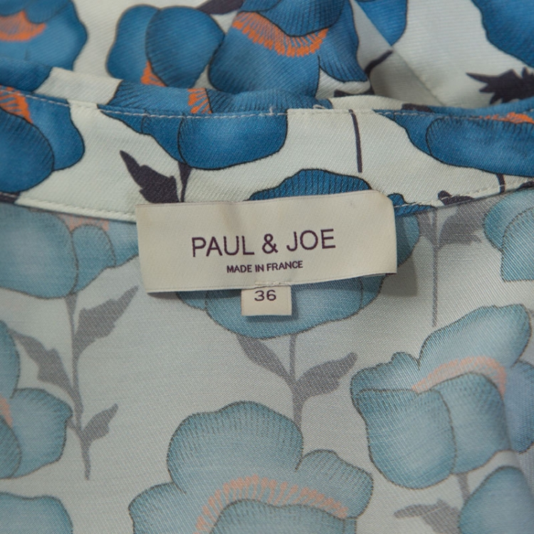 Pre Owned Paul and Joe Blue Floral Print Pleated Skirt Dress S