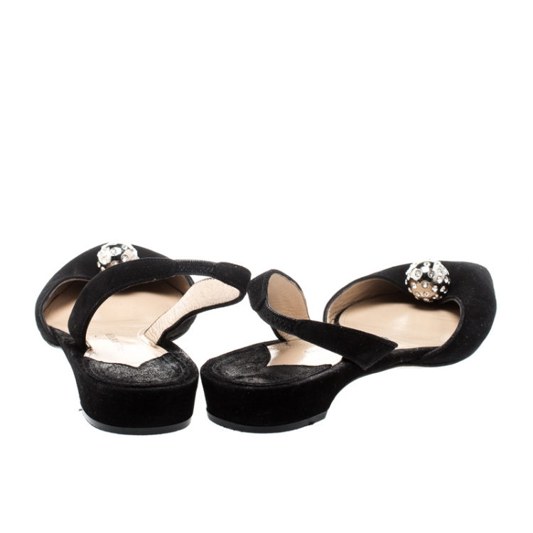 Pre Owned Paul Andrew Black Suede Rhea Jewel Pointed Toe Flats Size 39