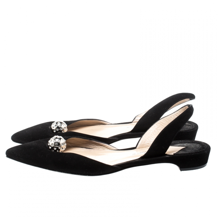 Pre Owned Paul Andrew Black Suede Rhea Jewel Pointed Toe Flats Size 39