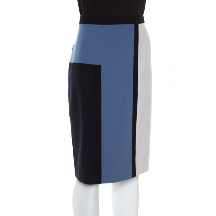Pre Owned Paule Ka Colorblock Crepe Fitted Pencil Skirt L