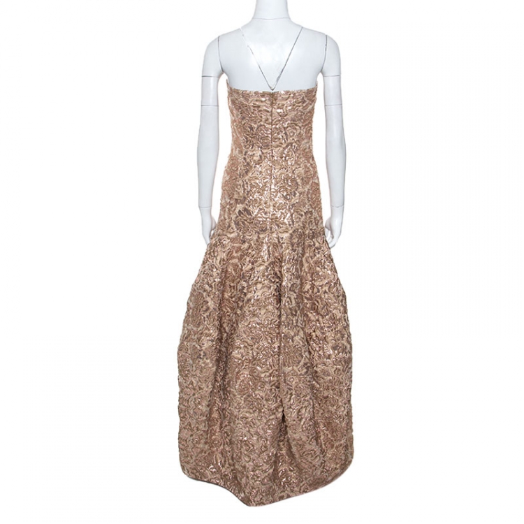 Pre Owned Paule Ka Metallic Jacquard Strapless Gown S