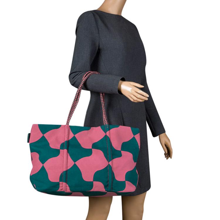 Pre Owned Paule Ka Pink/Green Canvas Printed Tote