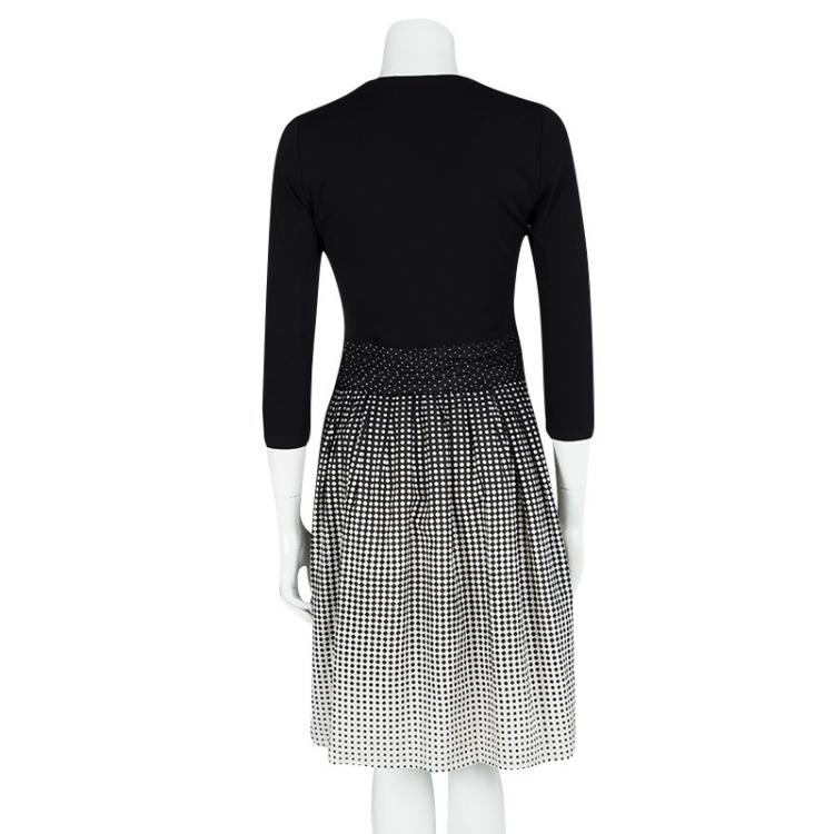 Pre Owned Paule Ka Monochrome Dotted Skirt Detail Long Sleeve Dress S