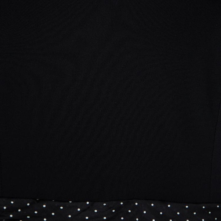Pre Owned Paule Ka Monochrome Dotted Skirt Detail Long Sleeve Dress S