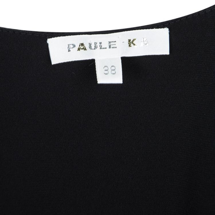 Pre Owned Paule Ka Monochrome Dotted Skirt Detail Long Sleeve Dress S