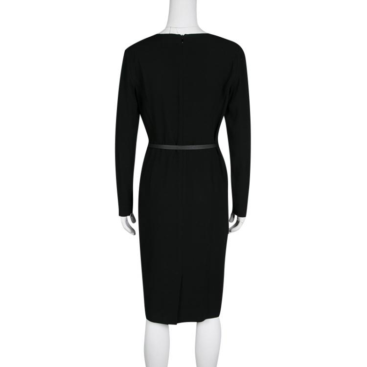 Pre Owned Paule Ka Black Contrast Neck Panel Detail Belted Dress M
