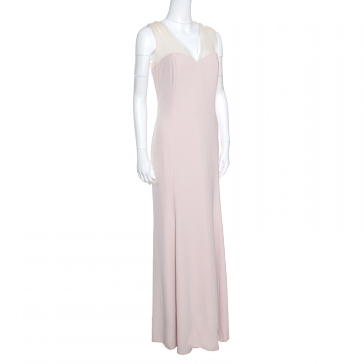 Pre Owned Paule Ka Blush Pink Tulle Strap Bow Detail Sleeveless Gown XL