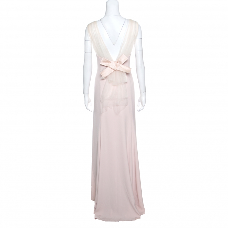 Pre Owned Paule Ka Blush Pink Tulle Strap Bow Detail Sleeveless Gown XL