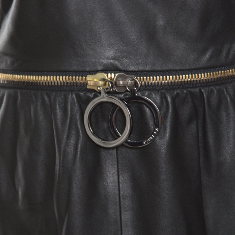 Pre Owned Paule Ka Black Lamb Leather Zip Detail Sleeveless Dress M