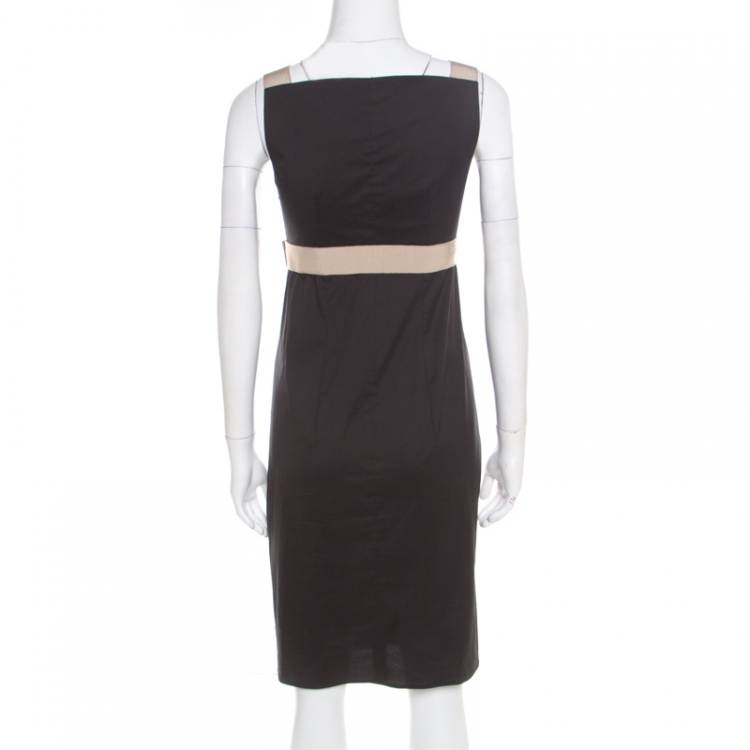 Pre Owned Paule Ka Black Draped Cotton Contrast Trim Sleeveless Dress S