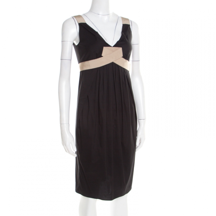 Pre Owned Paule Ka Black Draped Cotton Contrast Trim Sleeveless Dress S