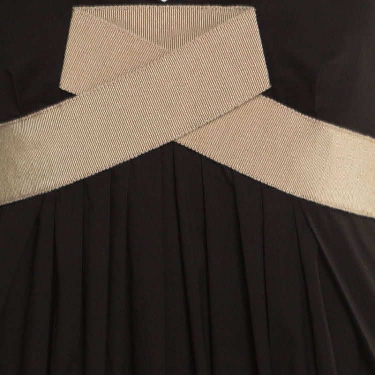 Pre Owned Paule Ka Black Draped Cotton Contrast Trim Sleeveless Dress S