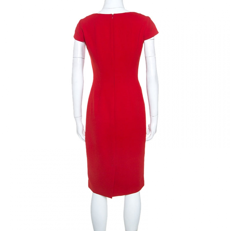 Pre Owned Paule Ka Red Crepe Draped Waist Detail Midi Dress S