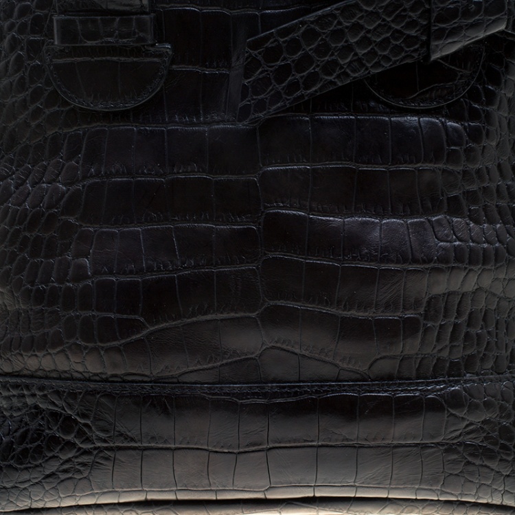 Pre Owned Paule Ka Black Croc Embossed Leather Bow Satchel