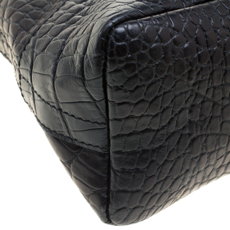 Pre Owned Paule Ka Black Croc Embossed Leather Bow Satchel