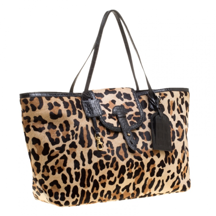 Pre Owned Paule Ka Leopard Print Pony Hair and Leather Tote