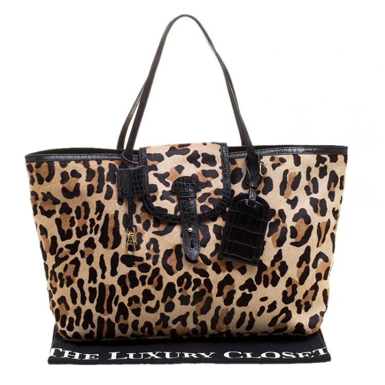 Pre Owned Paule Ka Leopard Print Pony Hair and Leather Tote
