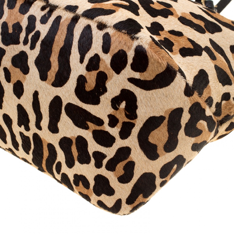 Pre Owned Paule Ka Leopard Print Pony Hair and Leather Tote