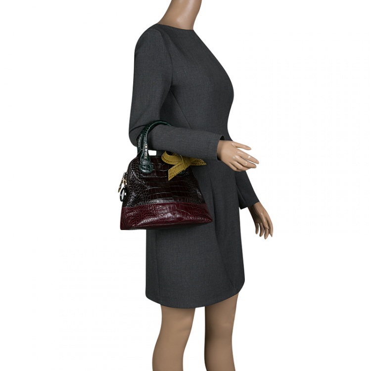 Pre Owned Paule Ka Multicolor Croc Embossed Leather Bow Satchel 
