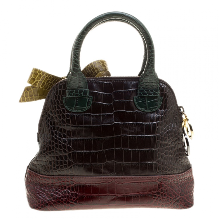 Pre Owned Paule Ka Multicolor Croc Embossed Leather Bow Satchel 