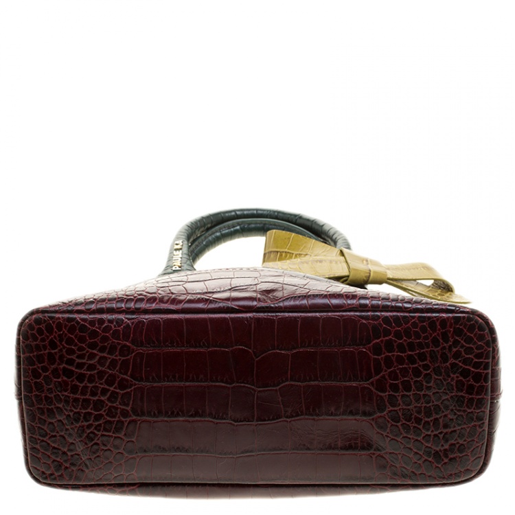 Pre Owned Paule Ka Multicolor Croc Embossed Leather Bow Satchel 