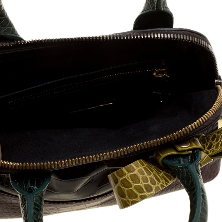 Pre Owned Paule Ka Multicolor Croc Embossed Leather Bow Satchel 