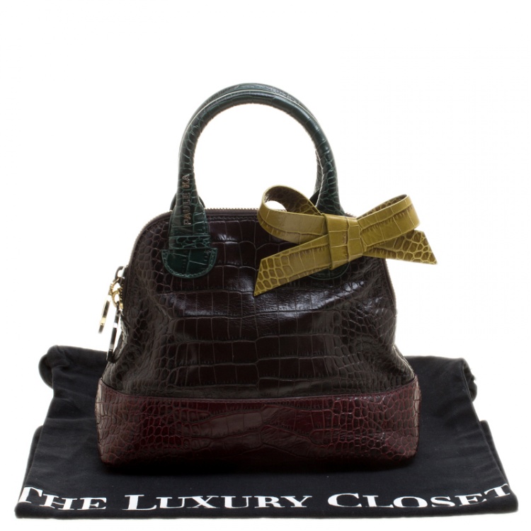 Pre Owned Paule Ka Multicolor Croc Embossed Leather Bow Satchel 