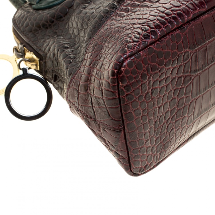 Pre Owned Paule Ka Multicolor Croc Embossed Leather Bow Satchel 