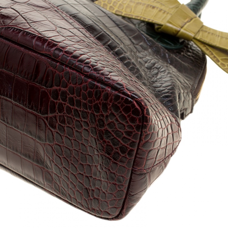 Pre Owned Paule Ka Multicolor Croc Embossed Leather Bow Satchel 