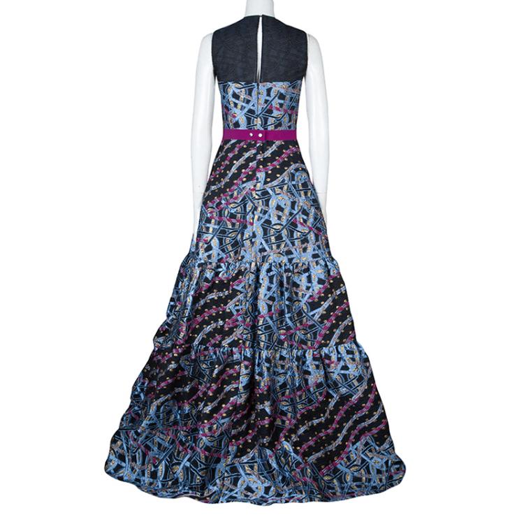 Pre Owned Peter Pilotto Multicolor Wave Jacquard Sleeveless Circuit Gown M