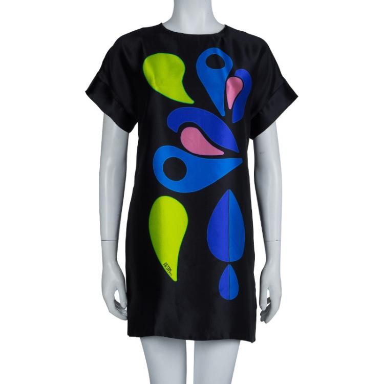 Pre Owned Peter Pilotto Black Abstract Print Mikado Silk Dress S