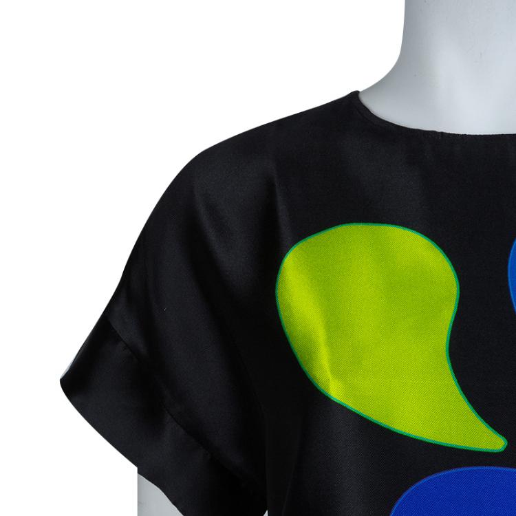 Pre Owned Peter Pilotto Black Abstract Print Mikado Silk Dress S