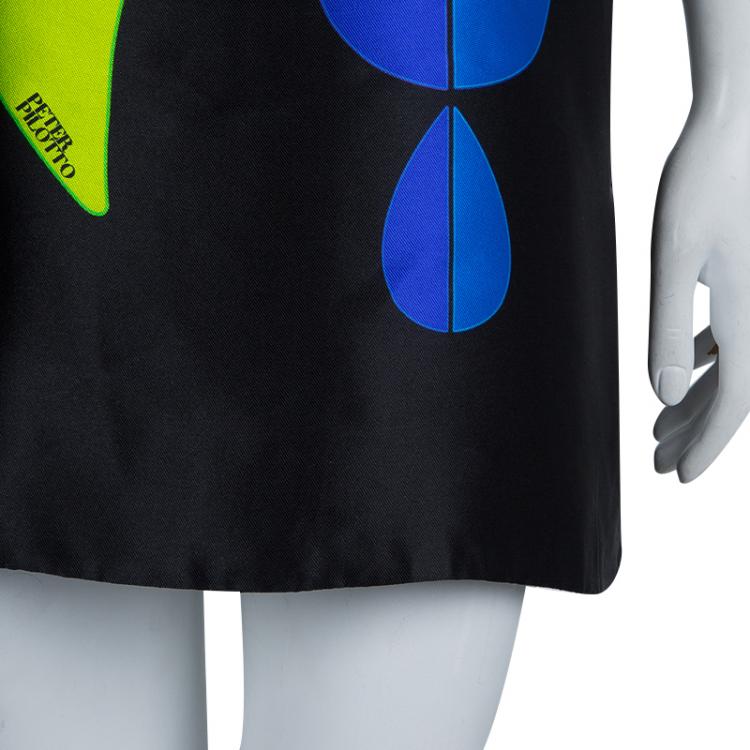 Pre Owned Peter Pilotto Black Abstract Print Mikado Silk Dress S