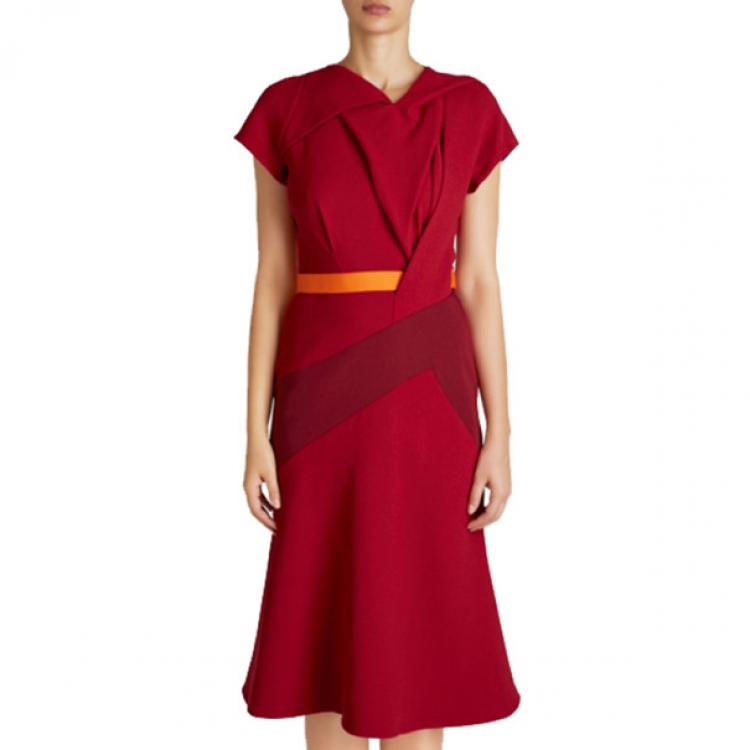 Pre Owned Peter Pilotto Burgundy Wool Midi Dress M