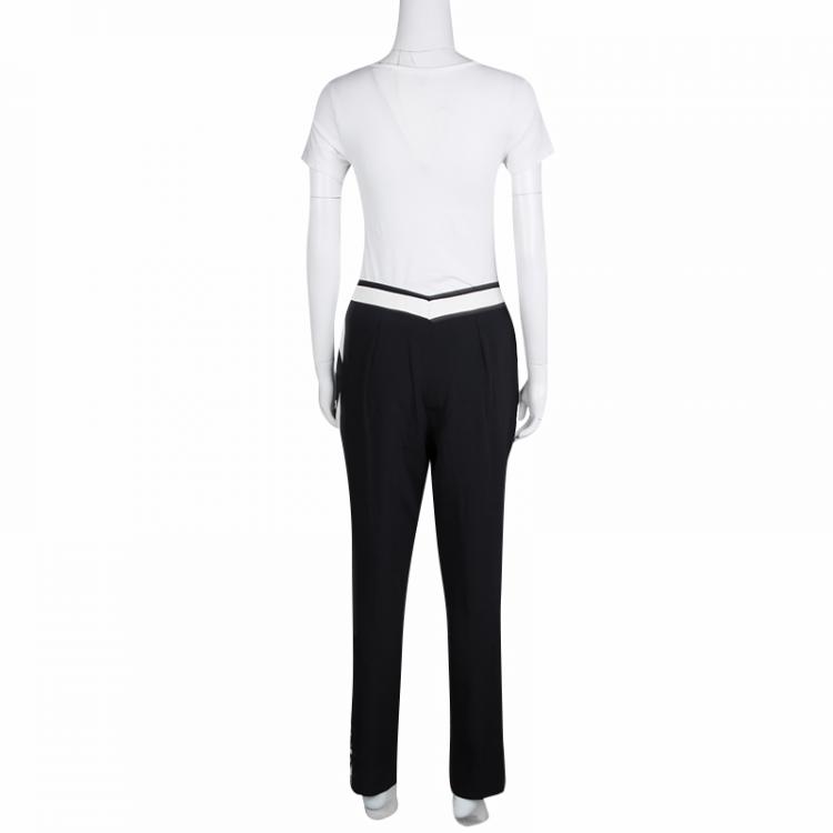 Pre Owned Peter Pilotto Monochrome Abstract Floral Print Straight Leg Pants M