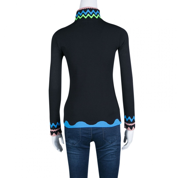 مملوكة مسبقًا Peter Pilotto Black Knit High Neck Squiggle Print Long Sleeve Top S