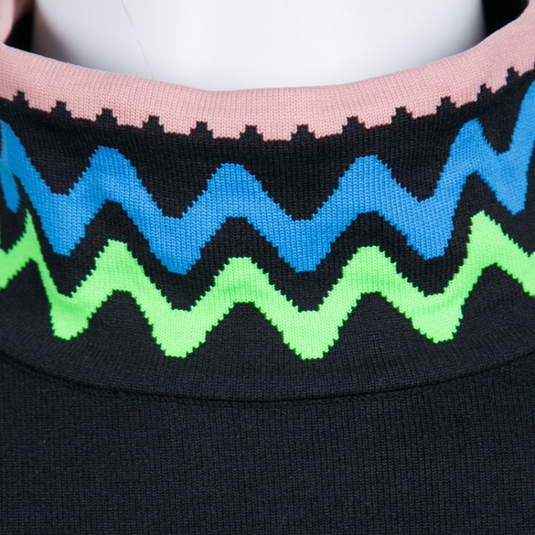 مملوكة مسبقًا Peter Pilotto Black Knit High Neck Squiggle Print Long Sleeve Top S