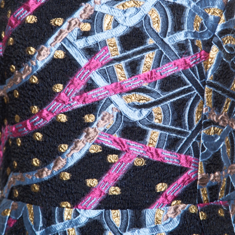 Pre Owned Peter Pilotto Multicolor Embossed Metallic Circuit Wave Jacquard Sleeveless Gown M