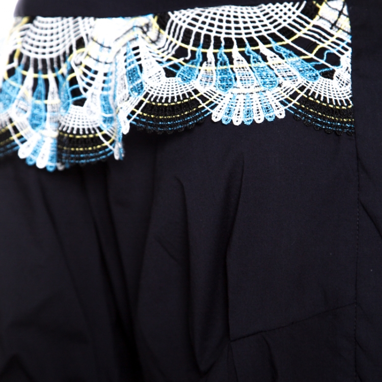 Pre Owned Peter Pilotto Navy Cotton Lace Detail Off Shoulder Top L
