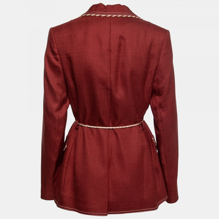 مملوكة مسبقًا Peter Pilotto Burgundy Canvas Trim Detail Rope-Tie Blazer L