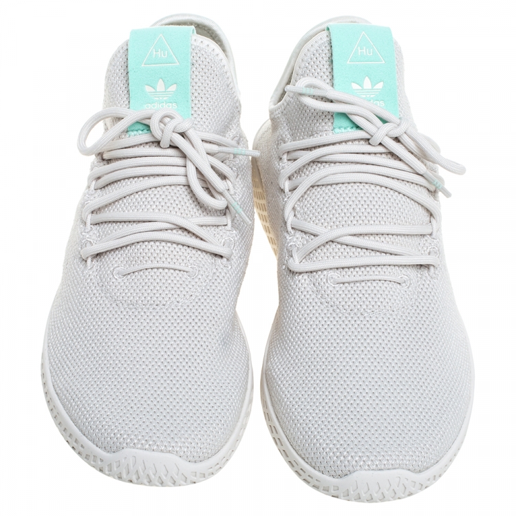Pre Owned Pharrell Williams X adidas White/Green Tennis HU Low Top Sneakers Size 41.5