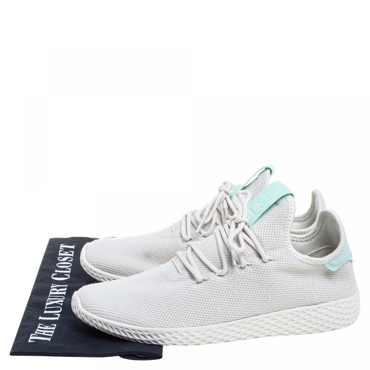 Pre Owned Pharrell Williams X adidas White/Green Tennis HU Low Top Sneakers Size 41.5