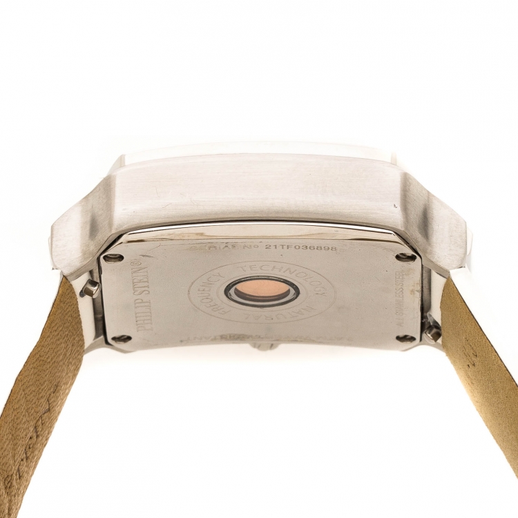 Pre Owned Philip Stein White Mother of Pearl Stainless Steel Signature Women's Wristwatch 27.60 mm