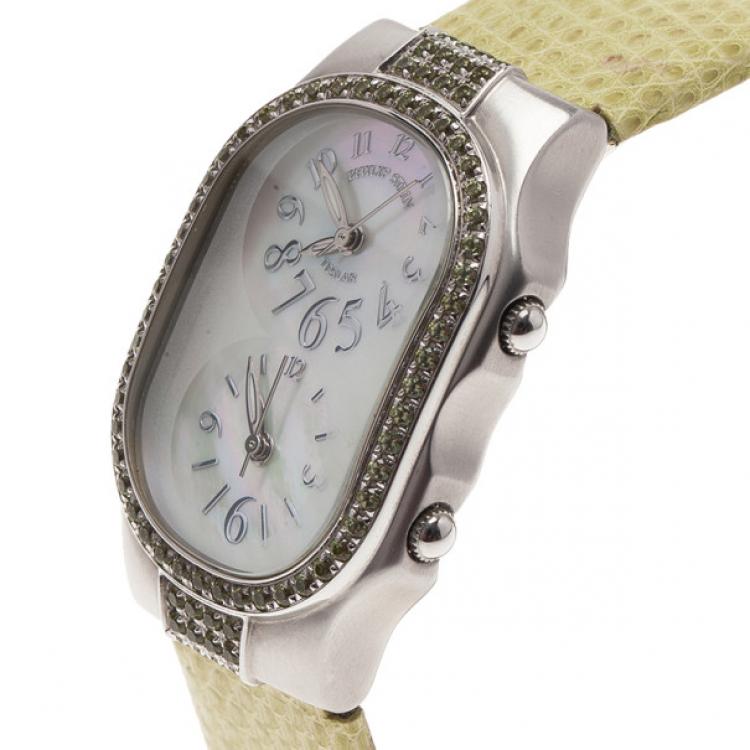 Pre Owned Philip Stein Mother of Pearl Stainless Steel Telsar  Women's Wristwatch 28MM