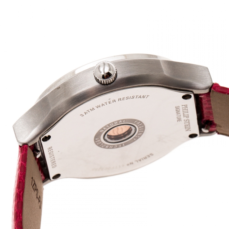 Pre Owned Philip Stein Mother of Pearl Stainless Steel Teslar Women's Wristwatch 35 mm