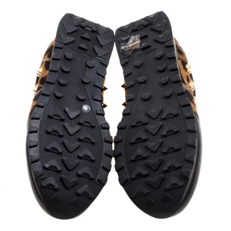 Pre Owned Philipp Plein Limited Edition Leopard Print Calf Hair and Leather Spike Embellished Sneakers Size 36